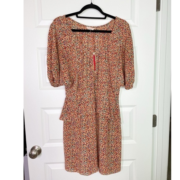 Rebecca Taylor Romantic Ditsy Floral 100% Silk Zip Front Peplum Mini Dress - Picture 1 of 9